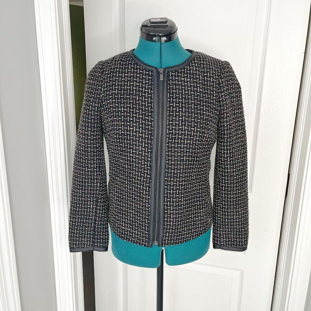 Banana Republic Textured Collarless Full Zip Up Unlined Crop Fitted Blazer